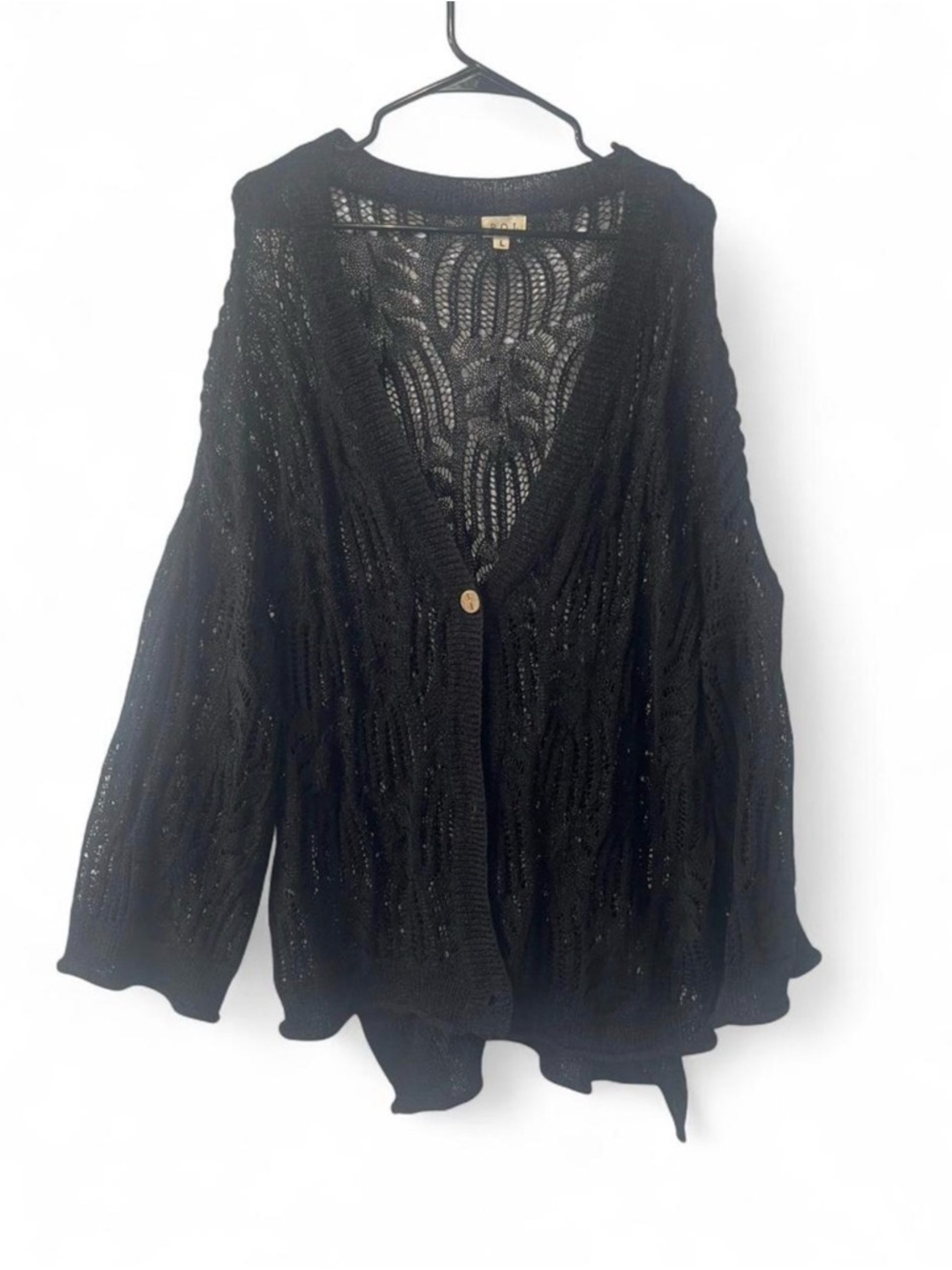 POL Black Open-Knit Button Cardigan